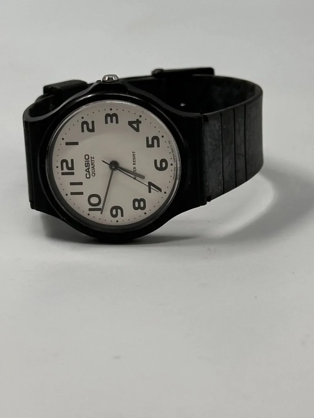 3/$30 Casio Watch Men White Dial Easy To Read Black Band MQ-24 New Battery 9